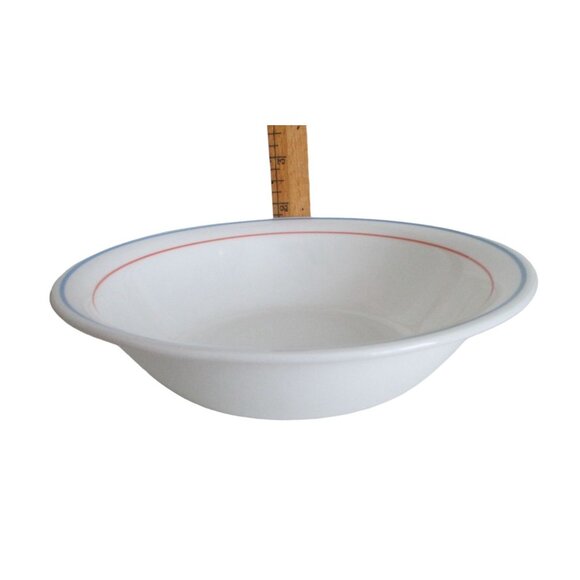 4 Corelle Country Cornflower Bowls Dinnerware - White With Blue Orange Bands - Picture 3 of 5